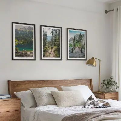 Lot de 3 tableaux pour salon motif montagnes, lacs, forêts et sentiers
