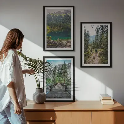 Lot de 3 tableaux pour salon motif montagnes, lacs, forêts et sentiers