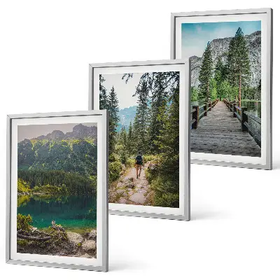 Lot de 3 tableaux pour salon motif montagnes, lacs, forêts et sentiers