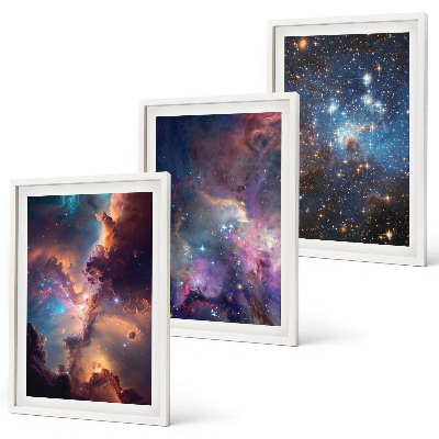 Lot de 3 tableaux pour salon Paysages stellaires cosmiques