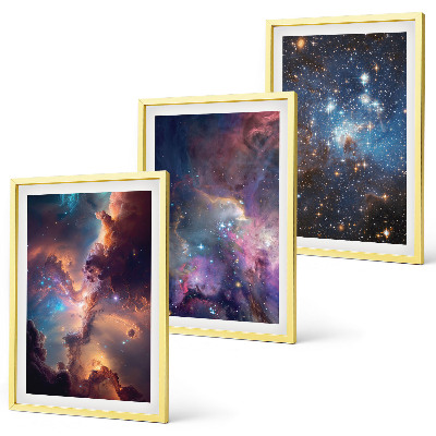 Lot de 3 tableaux pour salon Paysages stellaires cosmiques
