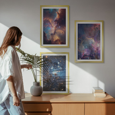 Lot de 3 tableaux pour salon Paysages stellaires cosmiques