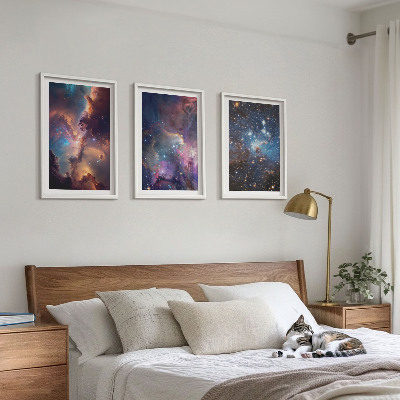 Lot de 3 tableaux pour salon Paysages stellaires cosmiques