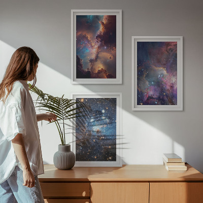 Lot de 3 tableaux pour salon Paysages stellaires cosmiques