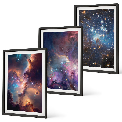 Lot de 3 tableaux pour salon Paysages stellaires cosmiques