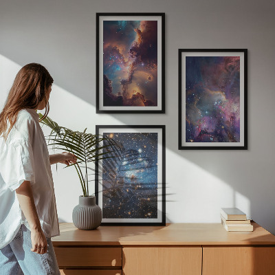 Lot de 3 tableaux pour salon Paysages stellaires cosmiques