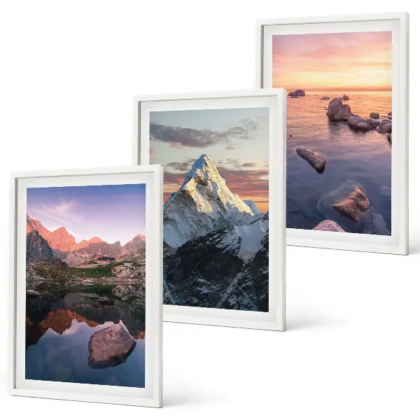 Lot de 3 tableaux pour salon avec paysages de montagne en arrière-plan