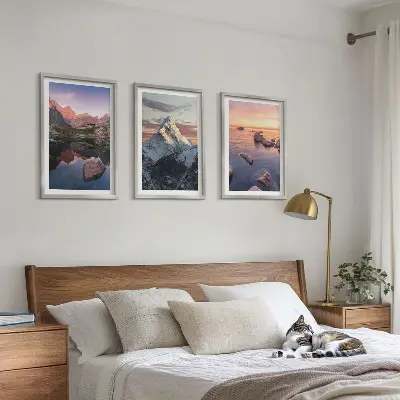 Lot de 3 tableaux pour salon avec paysages de montagne en arrière-plan