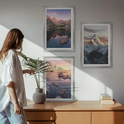 Lot de 3 tableaux pour salon avec paysages de montagne en arrière-plan