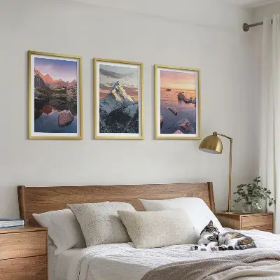 Lot de 3 tableaux pour salon avec paysages de montagne en arrière-plan