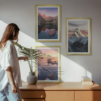 Lot de 3 tableaux pour salon avec paysages de montagne en arrière-plan