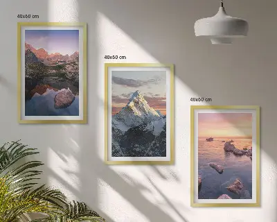 Lot de 3 tableaux pour salon avec paysages de montagne en arrière-plan
