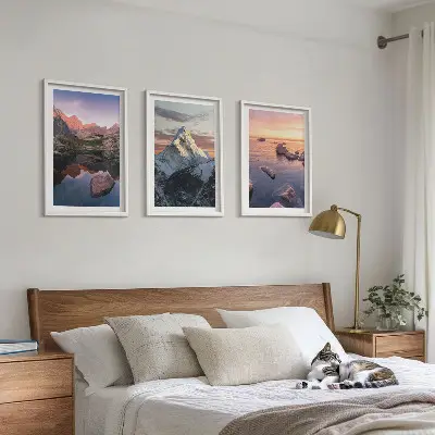 Lot de 3 tableaux pour salon avec paysages de montagne en arrière-plan