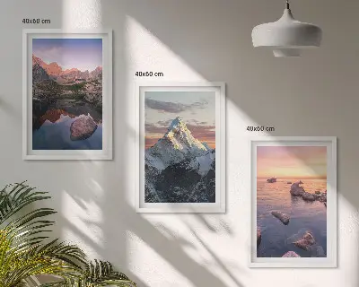Lot de 3 tableaux pour salon avec paysages de montagne en arrière-plan