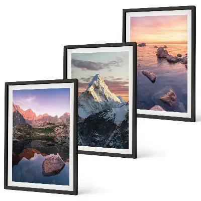 Lot de 3 tableaux pour salon avec paysages de montagne en arrière-plan