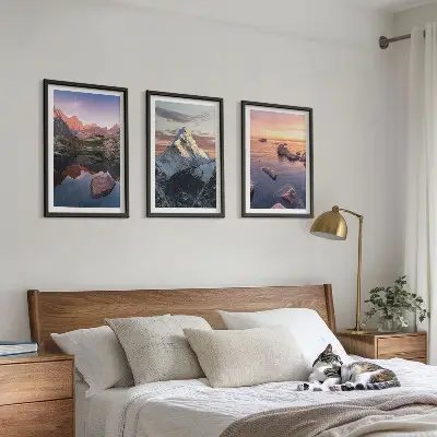 Lot de 3 tableaux pour salon avec paysages de montagne en arrière-plan