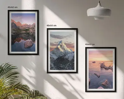 Lot de 3 tableaux pour salon avec paysages de montagne en arrière-plan