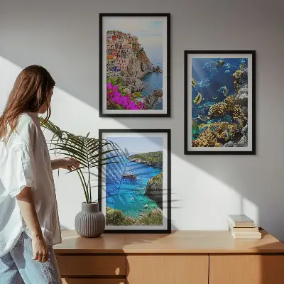Cadre photo mural vues sur la mer et maisons colorées