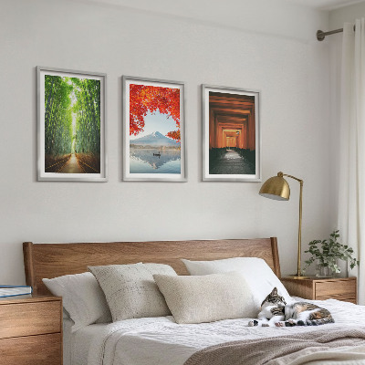 Lot de 3 tableaux pour salon Paysage de la forêt de bambous de Fuji