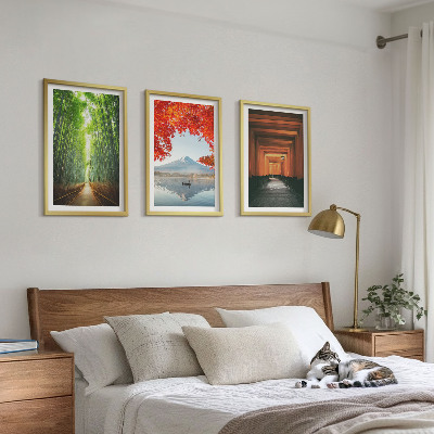 Lot de 3 tableaux pour salon Paysage de la forêt de bambous de Fuji