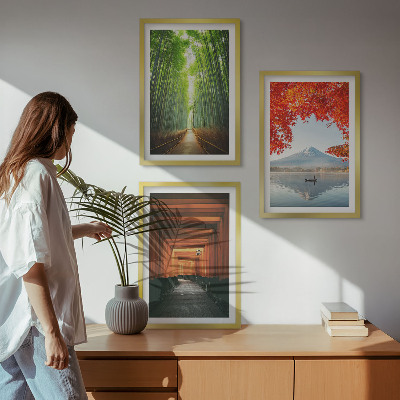 Lot de 3 tableaux pour salon Paysage de la forêt de bambous de Fuji