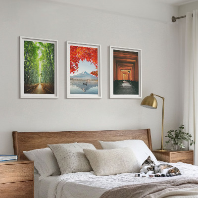 Lot de 3 tableaux pour salon Paysage de la forêt de bambous de Fuji