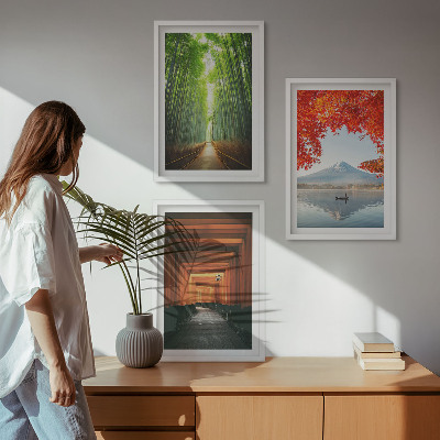 Lot de 3 tableaux pour salon Paysage de la forêt de bambous de Fuji