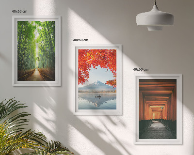 Lot de 3 tableaux pour salon Paysage de la forêt de bambous de Fuji