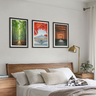 Lot de 3 tableaux pour salon Paysage de la forêt de bambous de Fuji