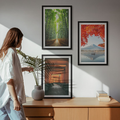 Lot de 3 tableaux pour salon Paysage de la forêt de bambous de Fuji