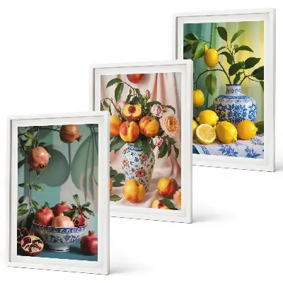 Cadre photo mural motif grenades, pêches et citrons