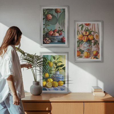 Cadre photo mural Grenades, pêches, citrons