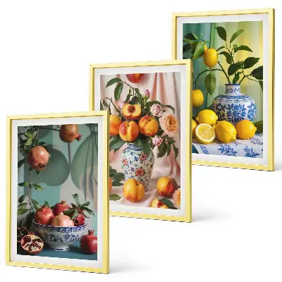 Cadre photo mural motif grenades, pêches et citrons