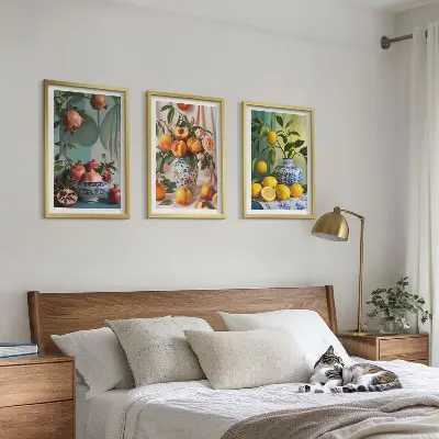 Cadre photo mural motif grenades, pêches et citrons