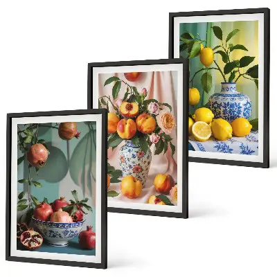 Cadre photo mural motif grenades, pêches et citrons