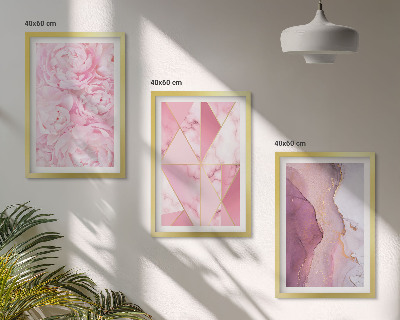 Lot de 3 tableaux pour salon Pivoines géométriques roses