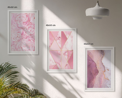 Lot de 3 tableaux pour salon Pivoines géométriques roses