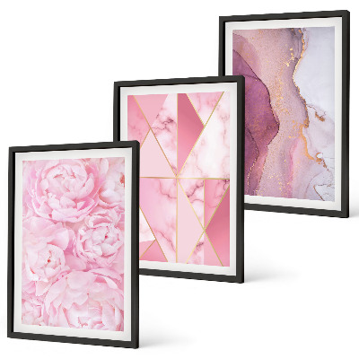 Lot de 3 tableaux pour salon Pivoines géométriques roses