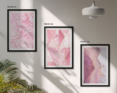 Lot de 3 tableaux pour salon Pivoines géométriques roses