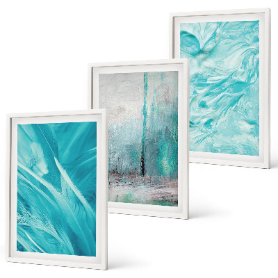 Lot de 3 tableaux pour salon Motifs abstraits aux nuances de bleu