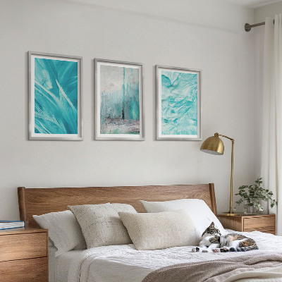 Lot de 3 tableaux pour salon Motifs abstraits aux nuances de bleu