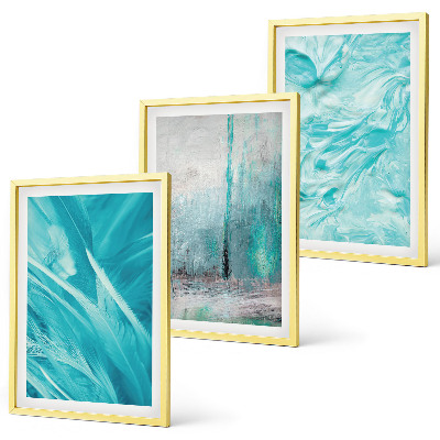 Lot de 3 tableaux pour salon Motifs abstraits aux nuances de bleu