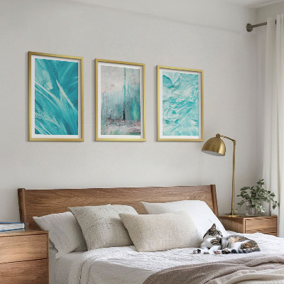 Lot de 3 tableaux pour salon Motifs abstraits aux nuances de bleu