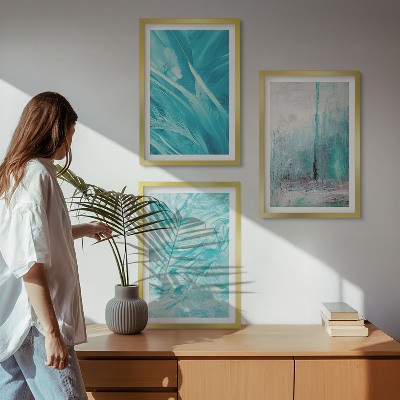 Lot de 3 tableaux pour salon Motifs abstraits aux nuances de bleu