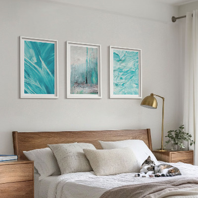 Lot de 3 tableaux pour salon Motifs abstraits aux nuances de bleu
