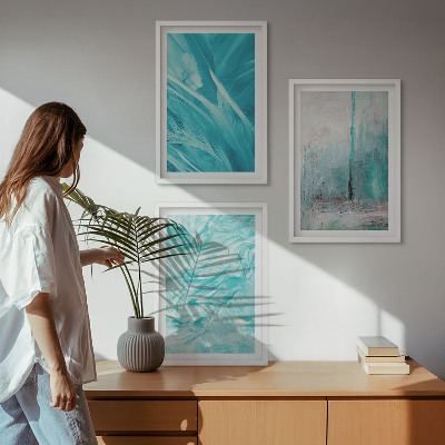 Lot de 3 tableaux pour salon Motifs abstraits aux nuances de bleu