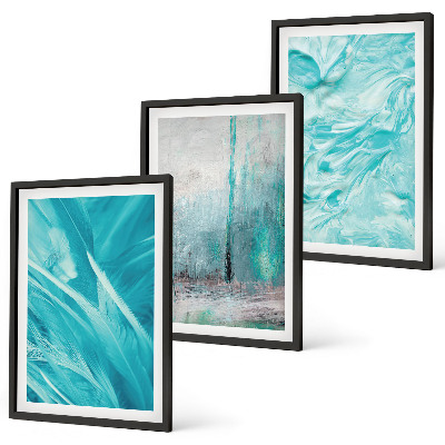 Lot de 3 tableaux pour salon Motifs abstraits aux nuances de bleu