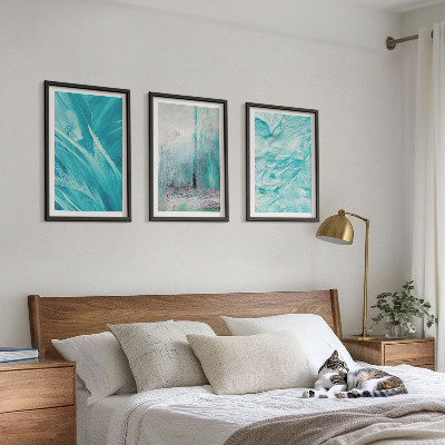 Lot de 3 tableaux pour salon Motifs abstraits aux nuances de bleu