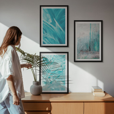 Lot de 3 tableaux pour salon Motifs abstraits aux nuances de bleu