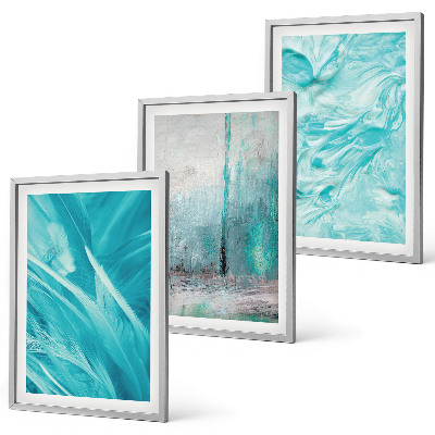 Lot de 3 tableaux pour salon Motifs abstraits aux nuances de bleu